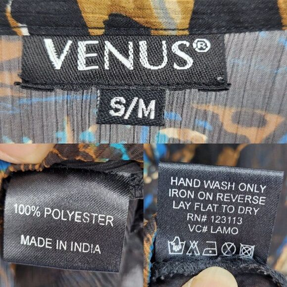 Venus Dress Sheer Peasant Resort Beaded V Mini Tunic Kaftan Paisley Brown Sz S/M - Picture 3 of 14